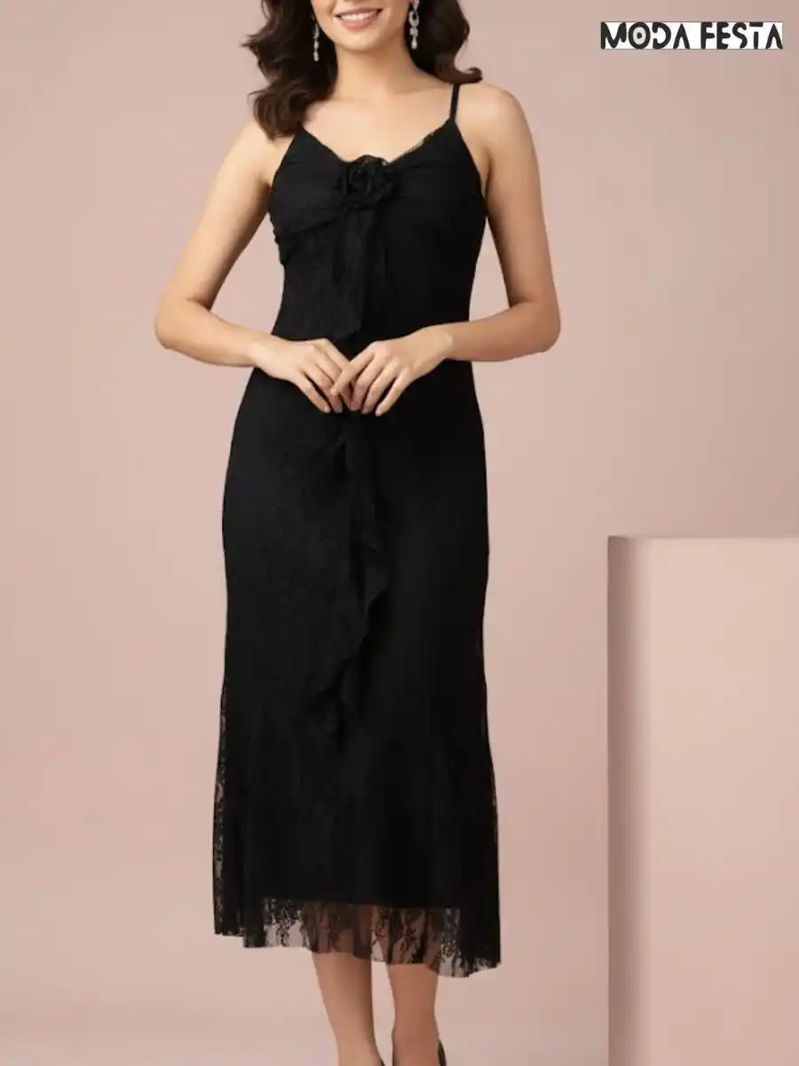 ModaFesta -elegant-black-lace-ruffle-dress