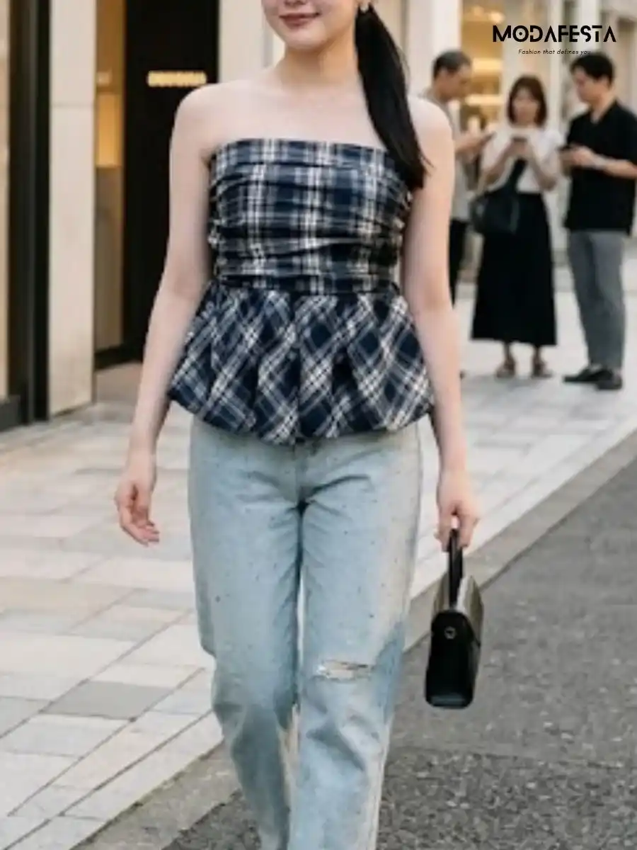 ModaFesta -elegant-chex-tube-top-black