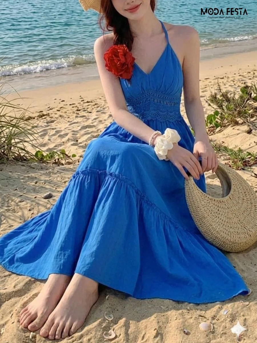ModaFesta -backless-long-cotton-dress-with-lace-blue
