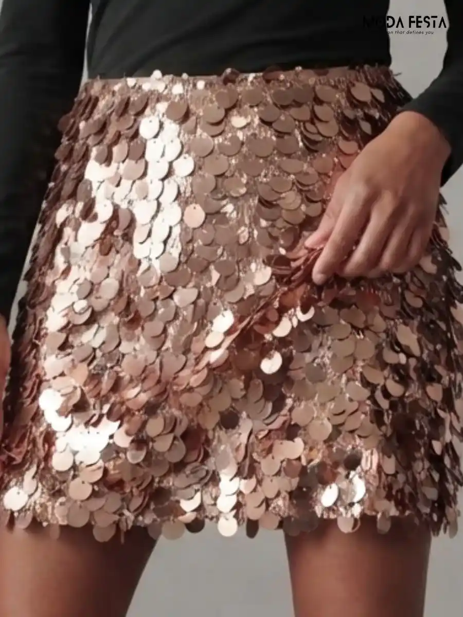 ModaFesta -rose-gold-sequin-embellished-mini-skirt