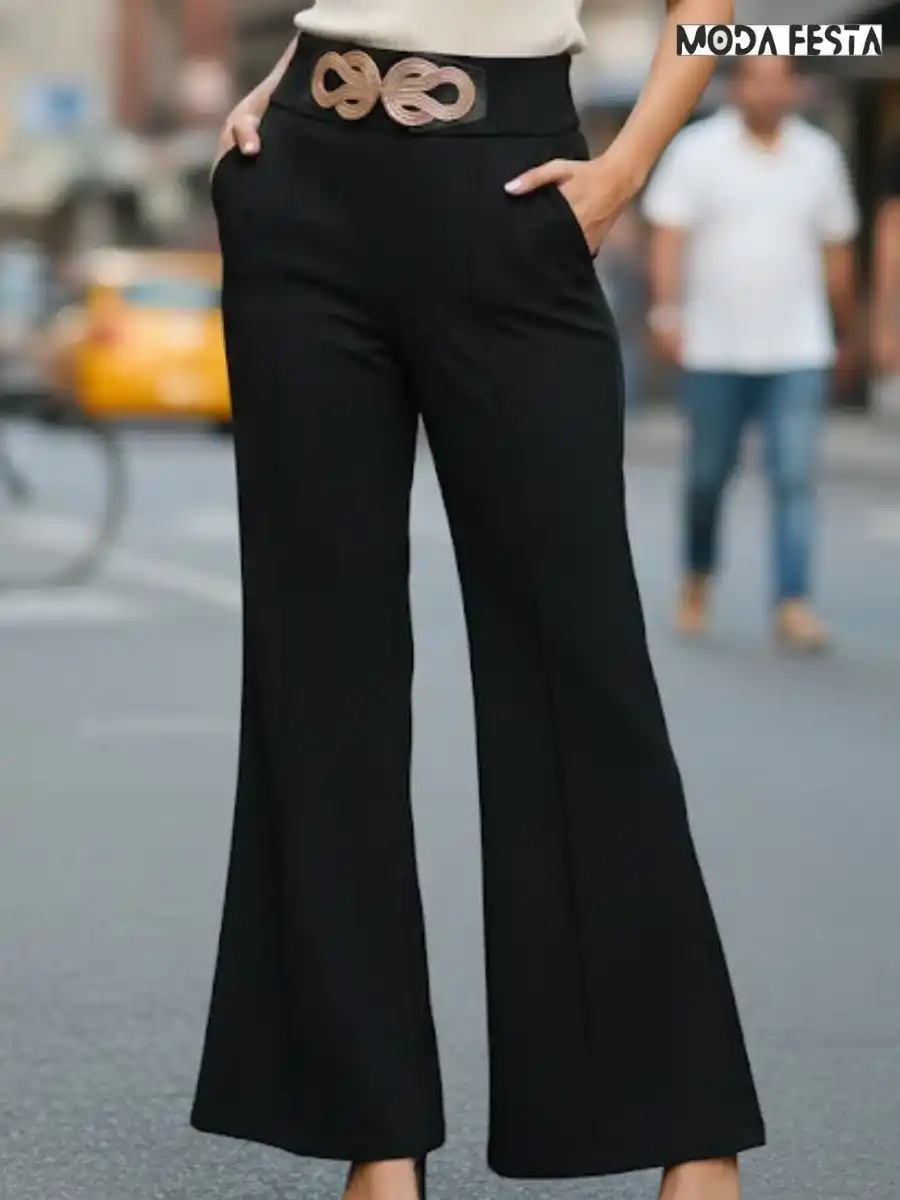 Elegant Flair Leg Pant With Belt Style