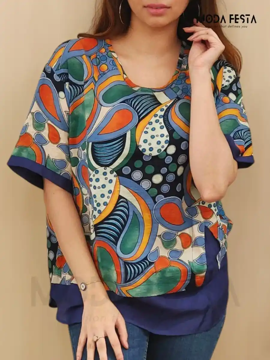 ModaFesta -bohemian-style-printed-top-blue