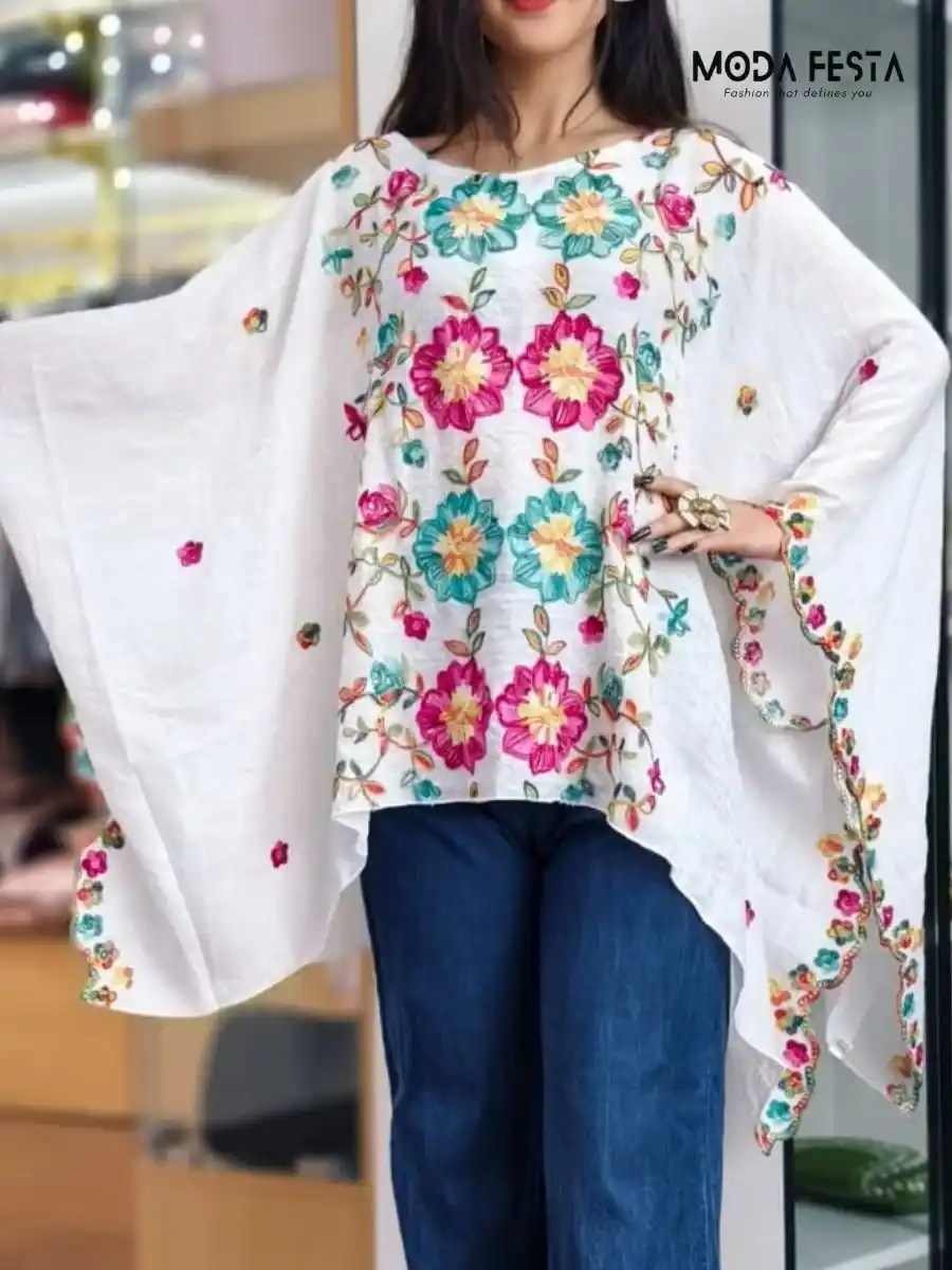 ModaFesta - trendy-white-cotton-kaftan-top