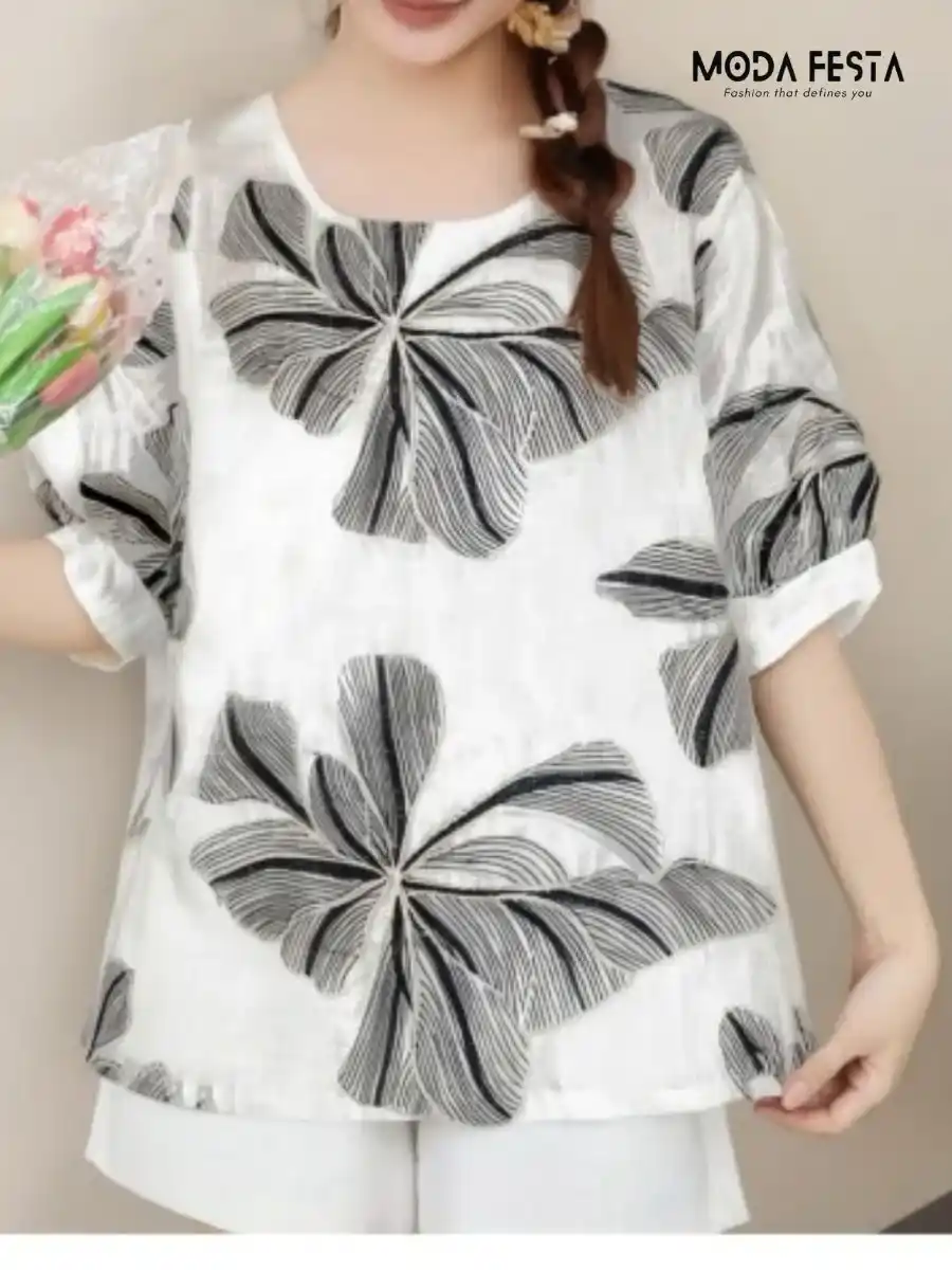 ModaFesta - floral-embroidery-top-white