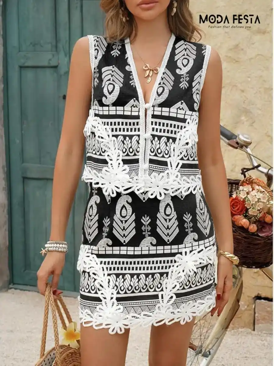 ModaFesta - elegant-lace-trim-coord-set-black