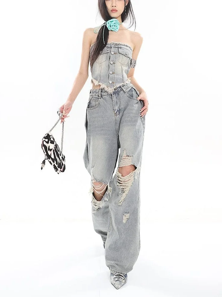 ModaFesta - trendy-ripped-denim-set-