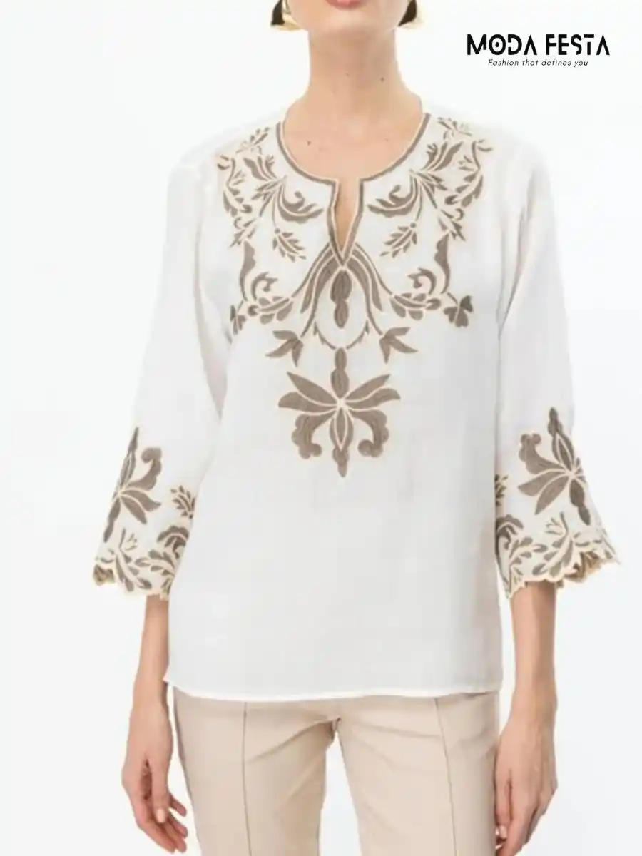 ModaFesta - embroidered-linen-top-white