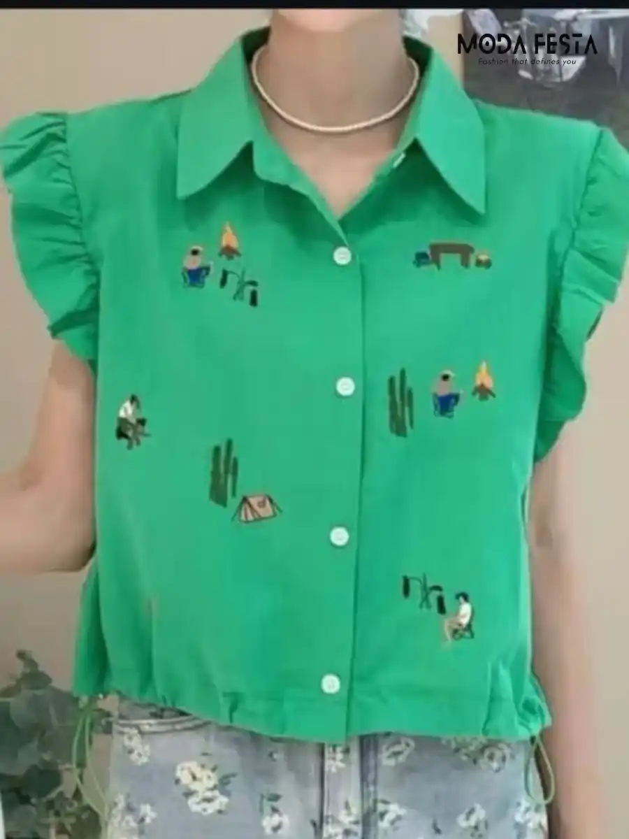 ModaFesta - elegant-embroidered-shirt-green