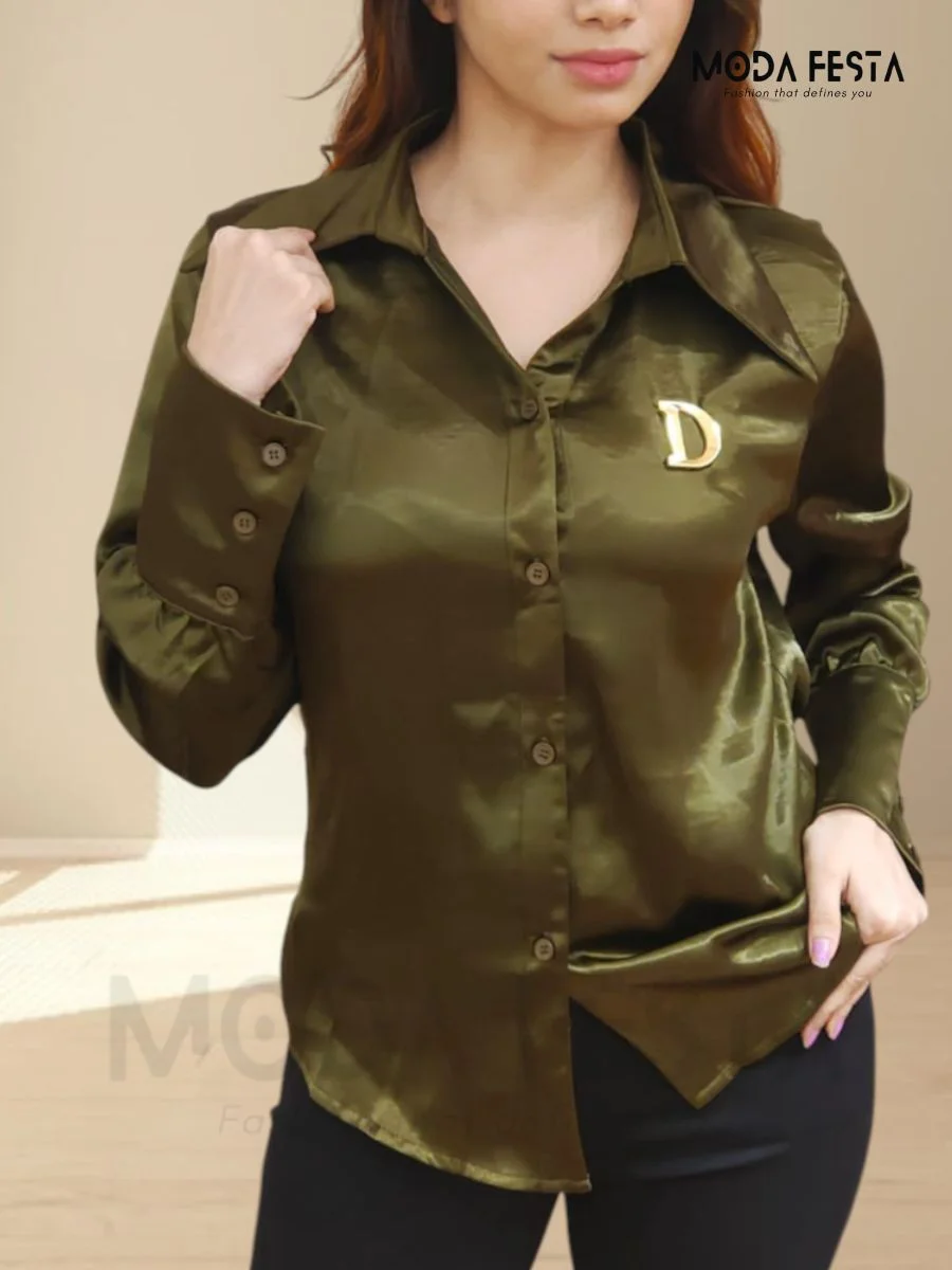 ModaFesta - stylish-d-print-satin-shirt-green