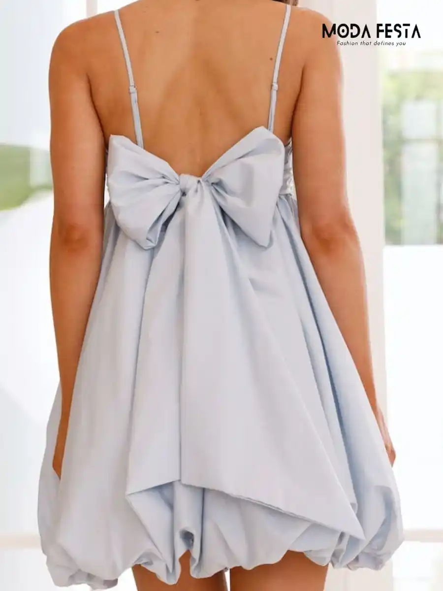ModaFesta - back-bow-styling-mini-dress-blue