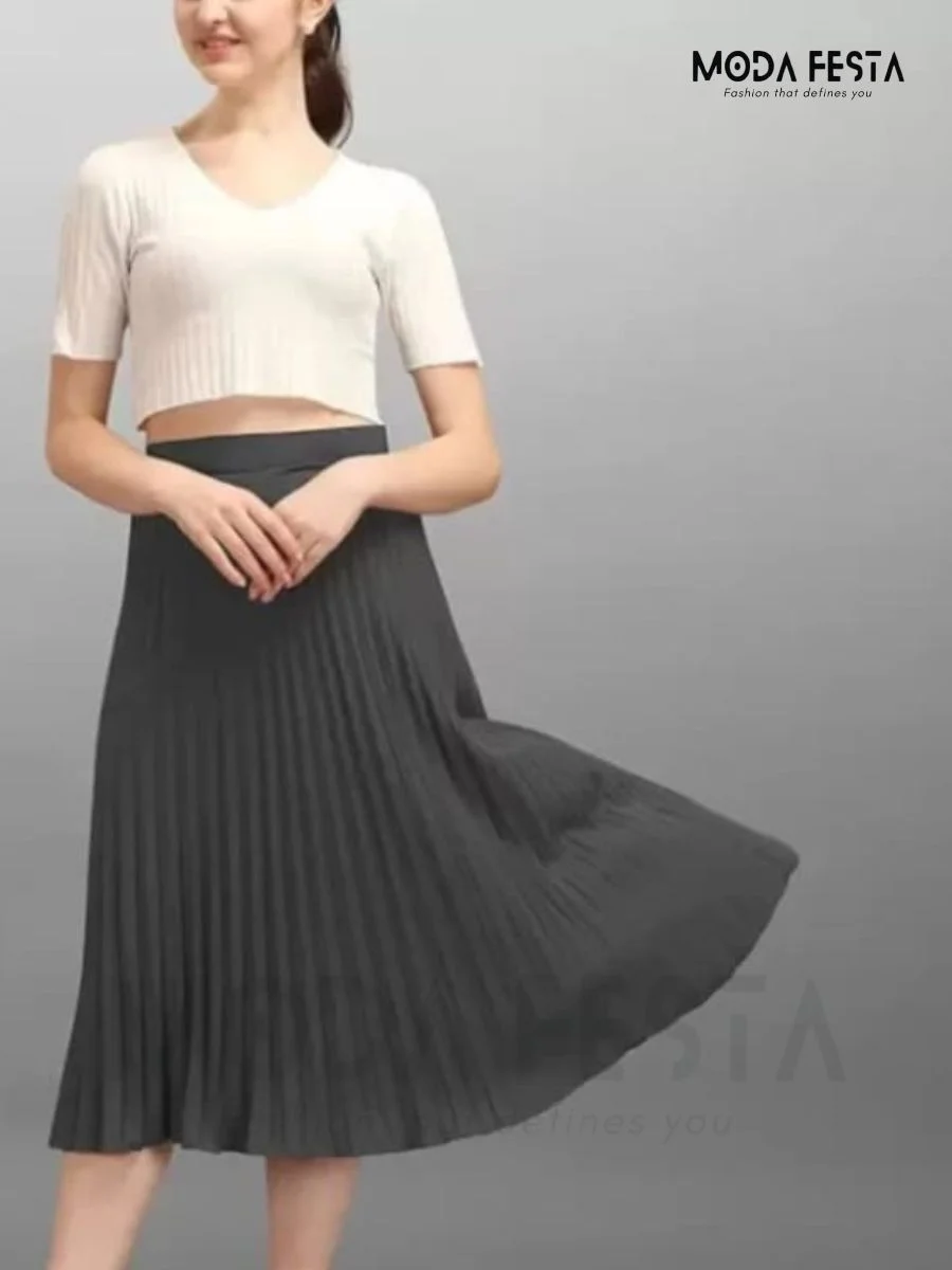 ModaFesta - trendy-pleated-skirt-dark-grey