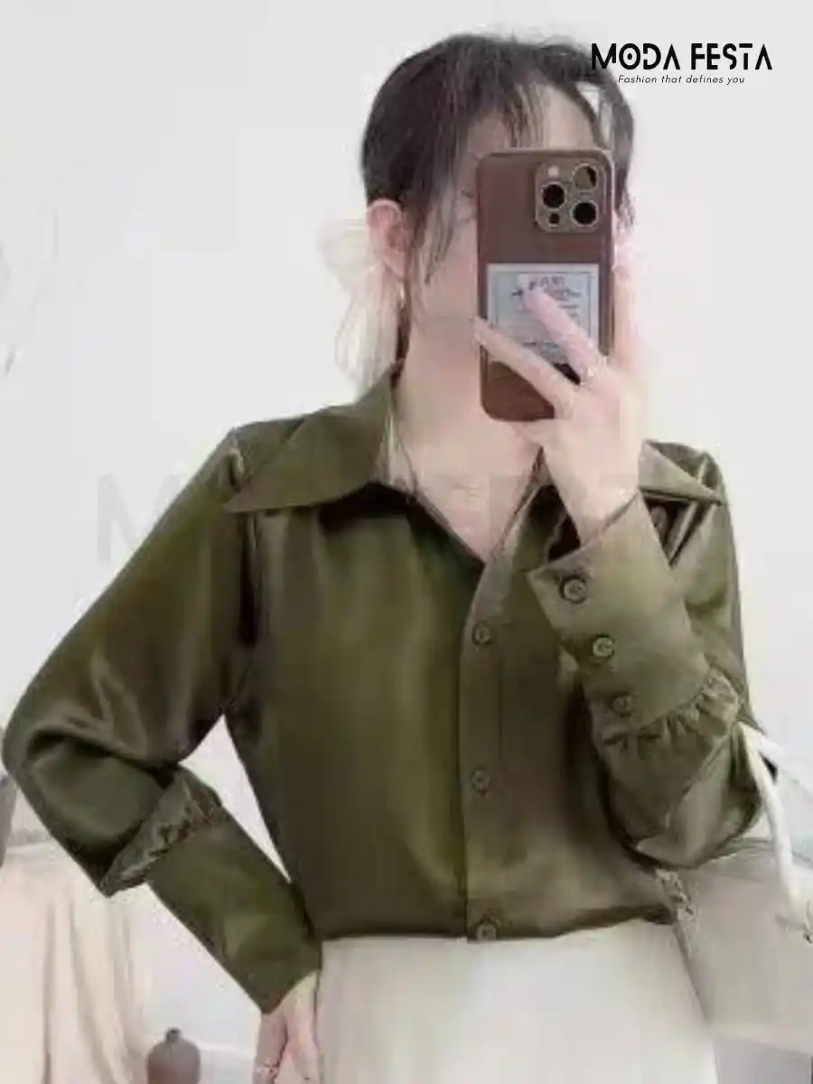 ModaFesta - green-satin-shirt-formal-wear-for-women