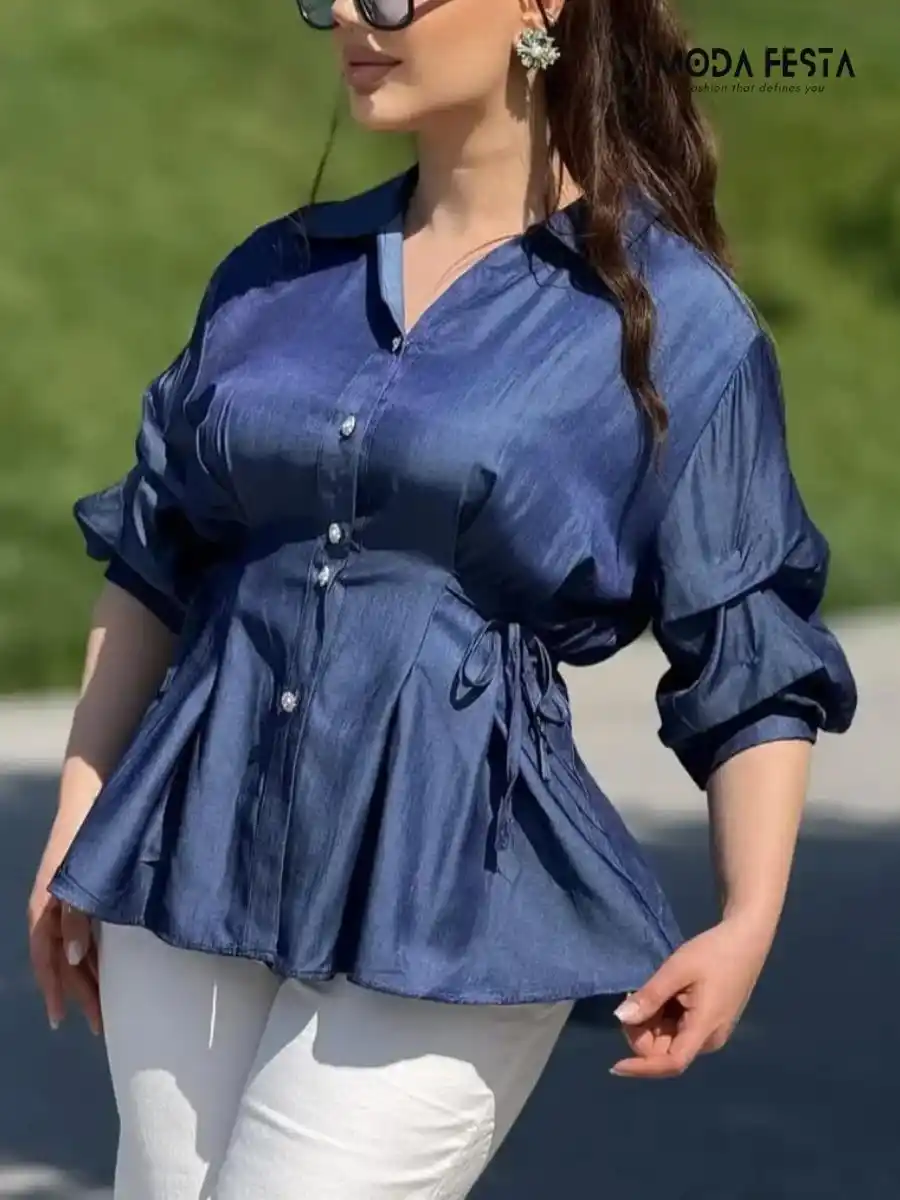 ModaFesta - blue-denim-style-shirt-Navy-blue