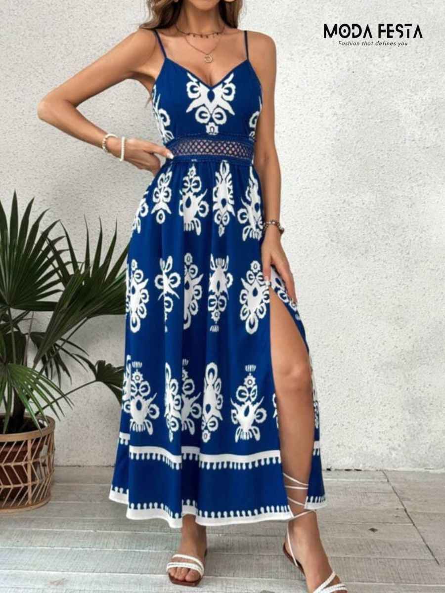 ModaFesta - elegant-retro-print-dress-blue