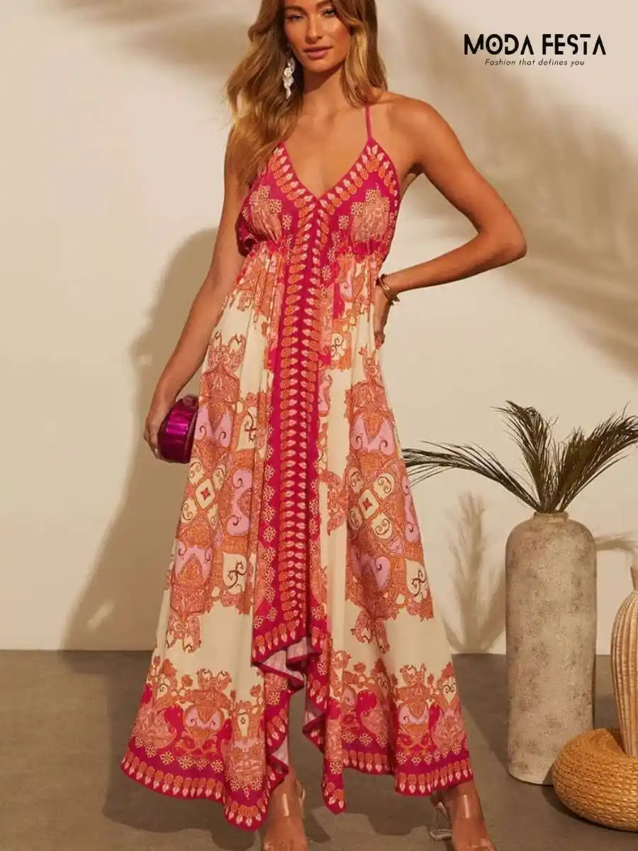 Tropical Vacation Halter Neck Dress