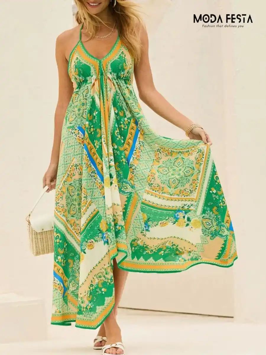Tropical Vacation Halter Neck Dress