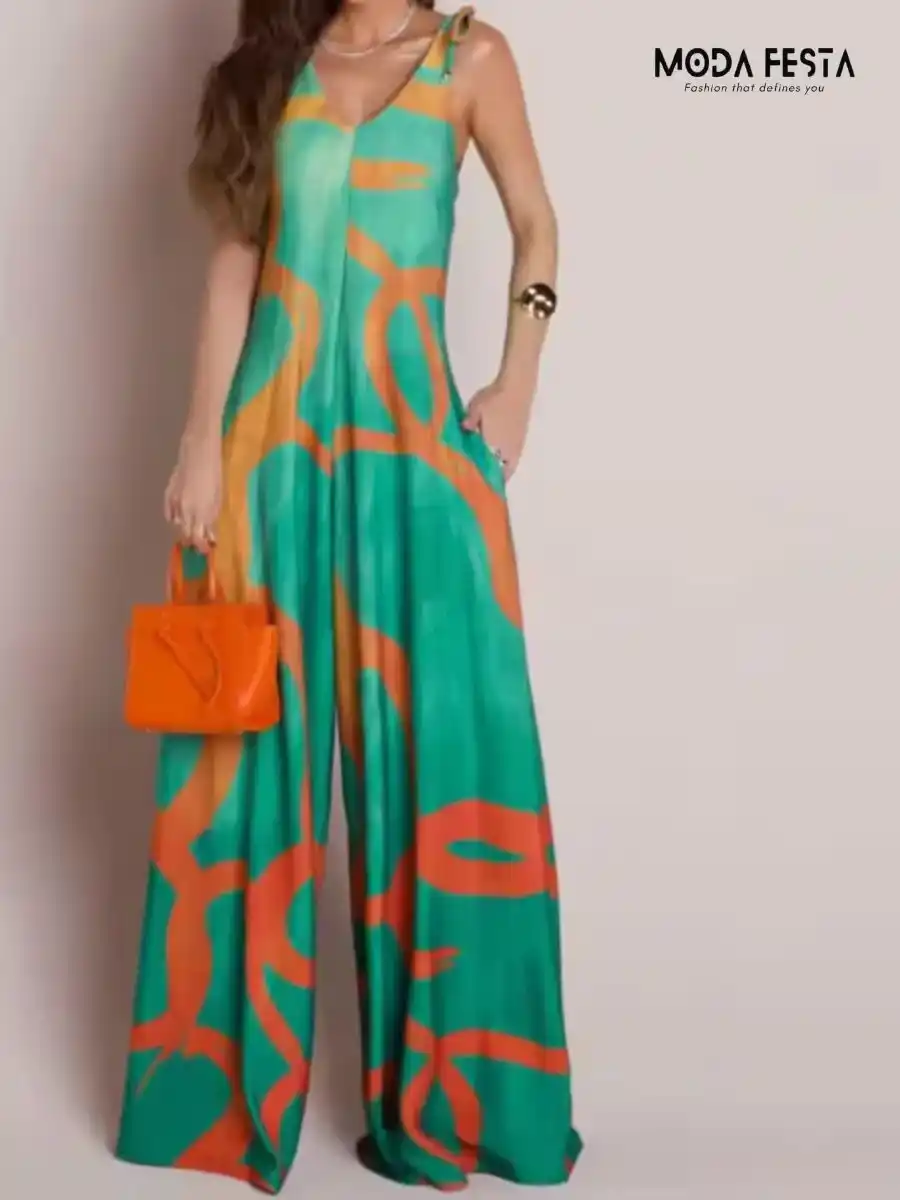 ModaFesta - abstractl-print-jumpsuit-green