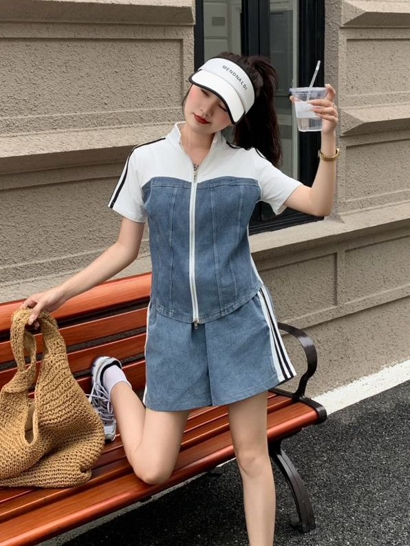 ModaFesta - denim-short-co-ord-set-white