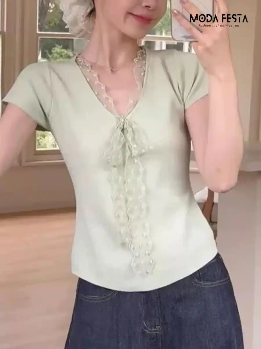 ModaFesta - stylish-lace-strap-top-green