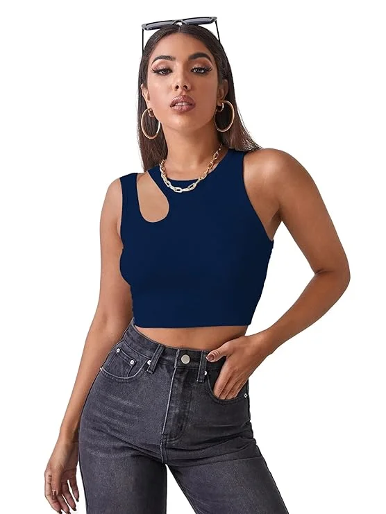 ModaFesta - coral-crop-tank-top-navy-blue