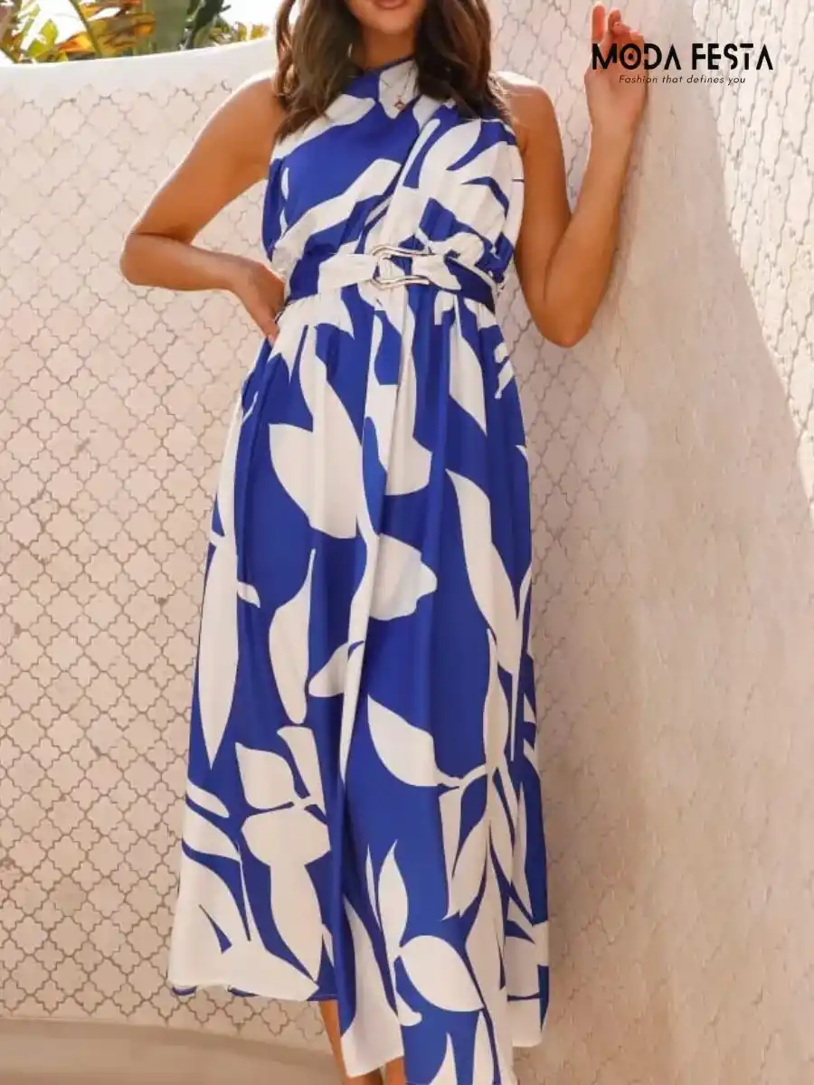 ModaFesta - one-shoulder-floral-printed-dress-blue