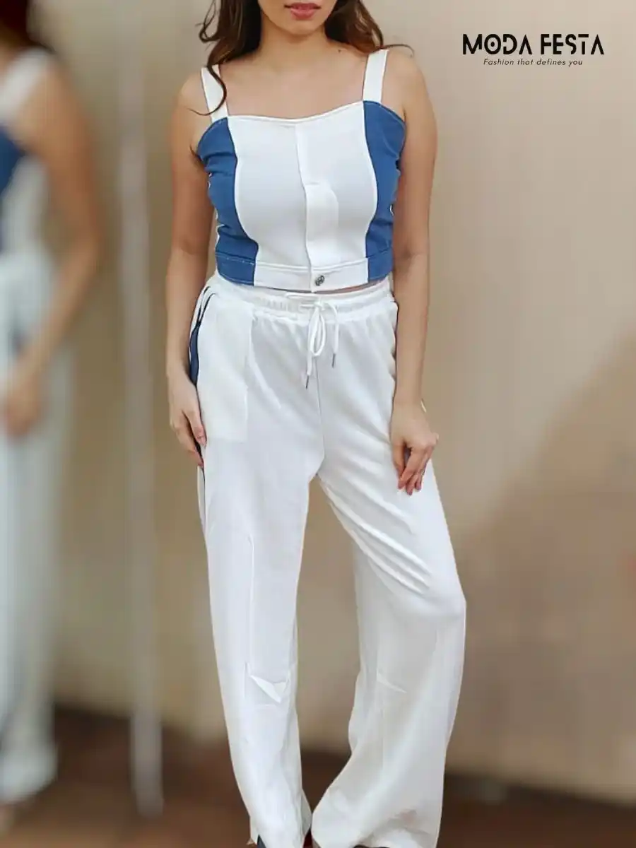 ModaFesta - elegant-top-with-pant-coord-set-white
