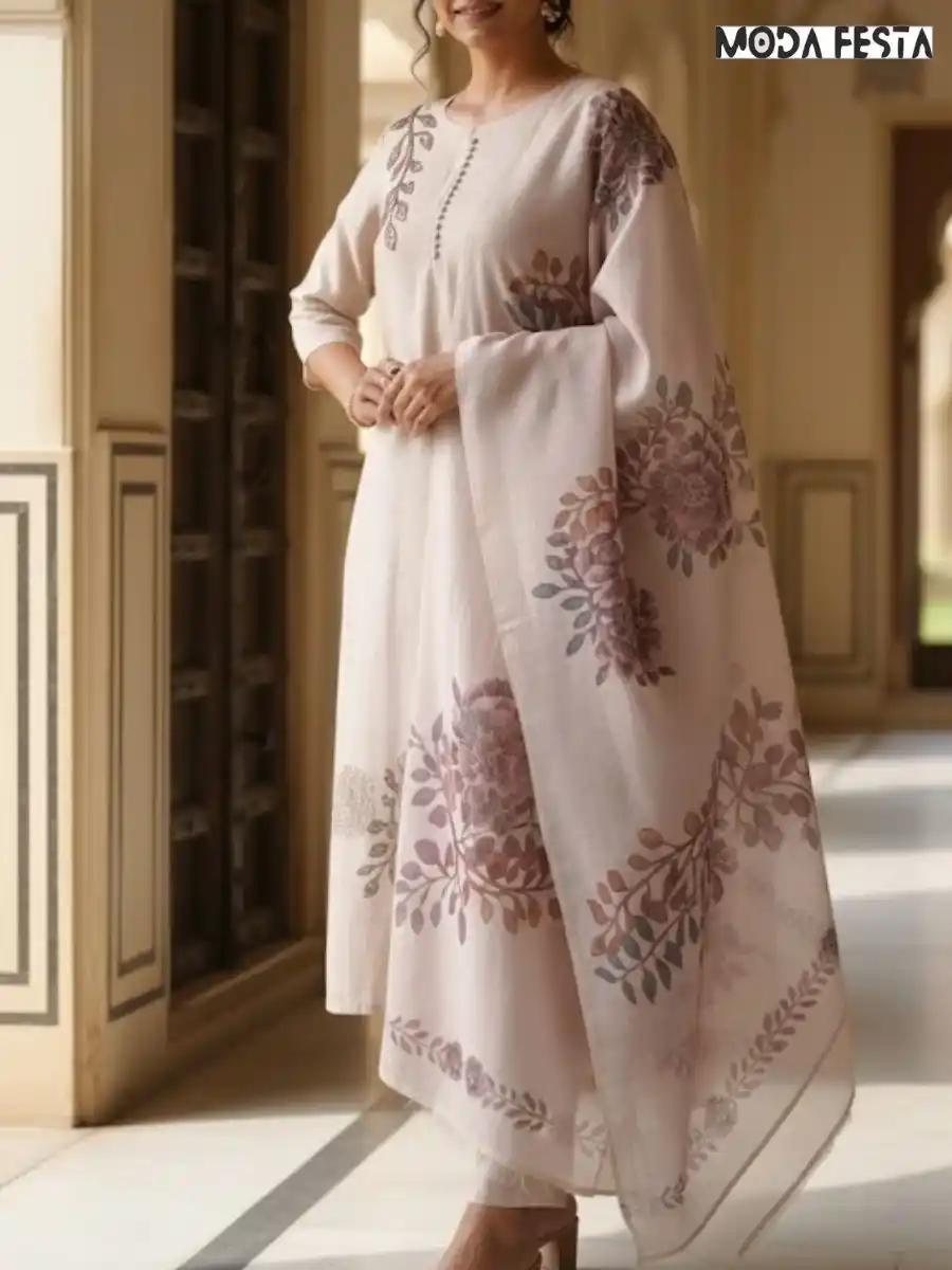 Peach Tissue sleeve Kurti Set