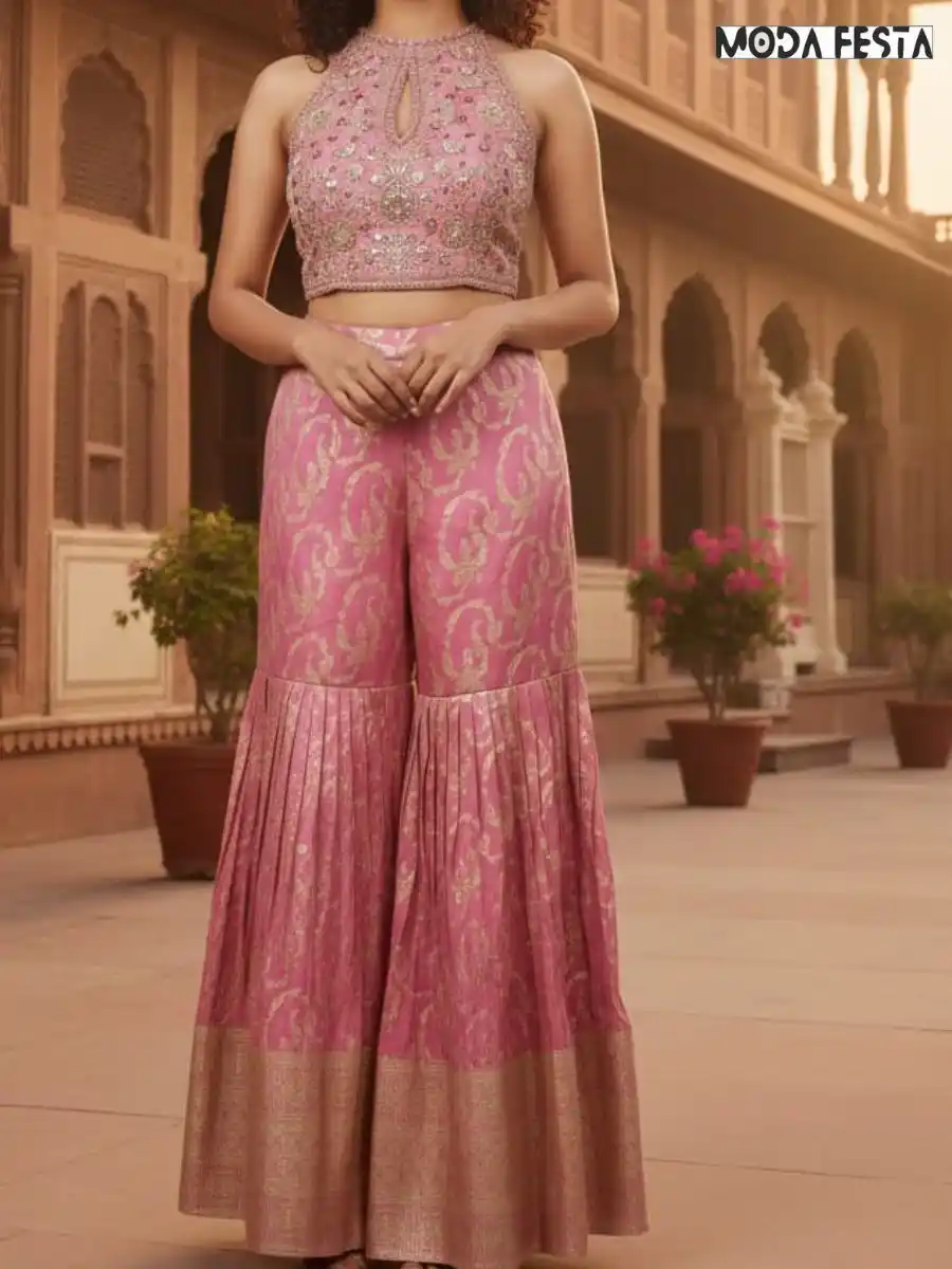 Pink high neck printed gharar set L 6839
