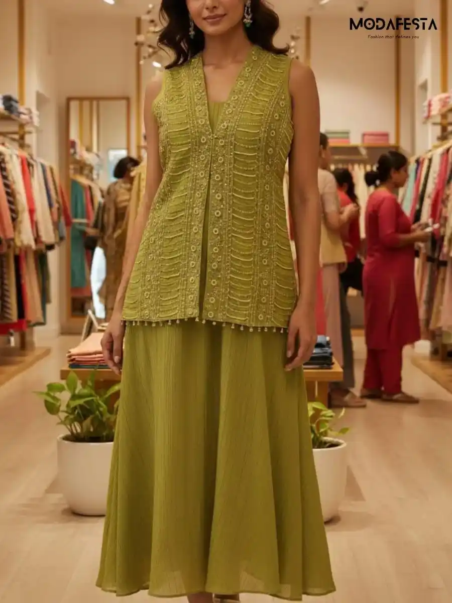 green Plazo Set XL size with inner dno 2446