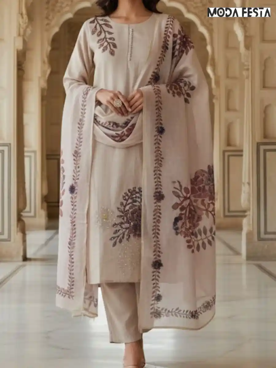Peach Tissue sleeve Kurti Set
