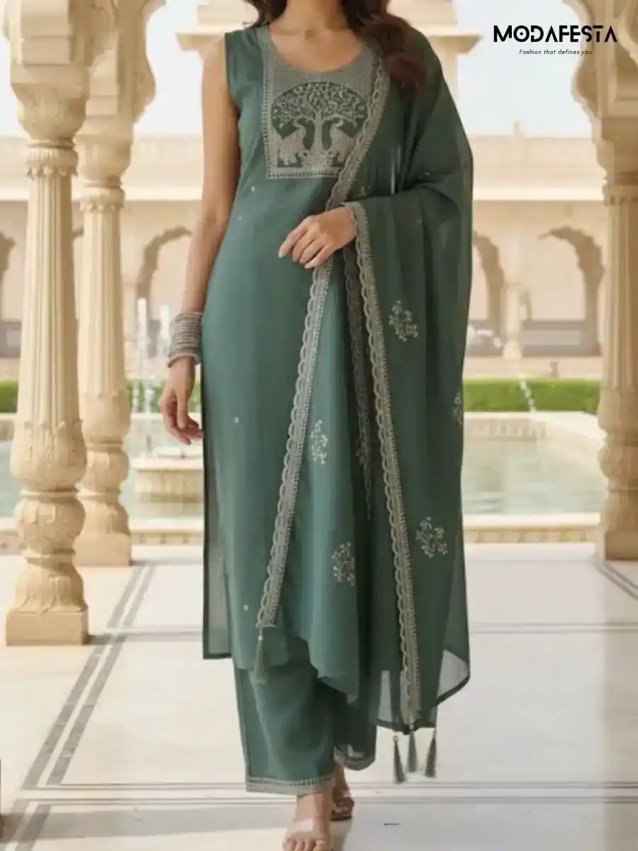 Sleeveless Kurti set with front work