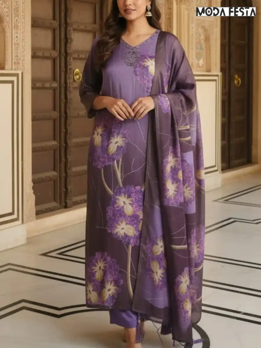 2 tone purple kurti set