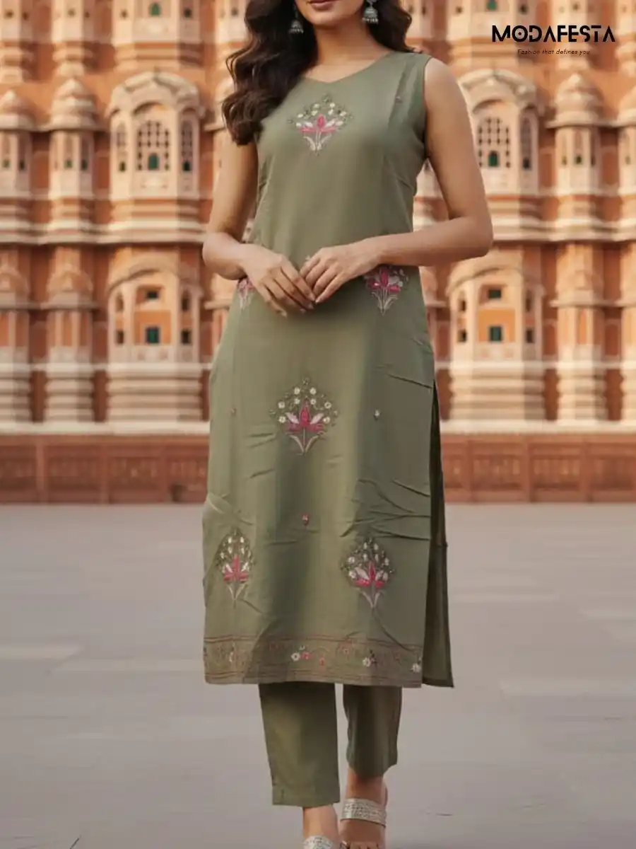 Kurti Pant v neck sleeveless