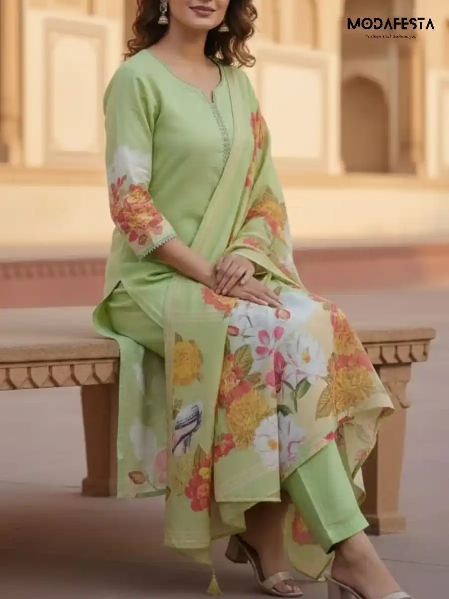 Kurti Pant green printed