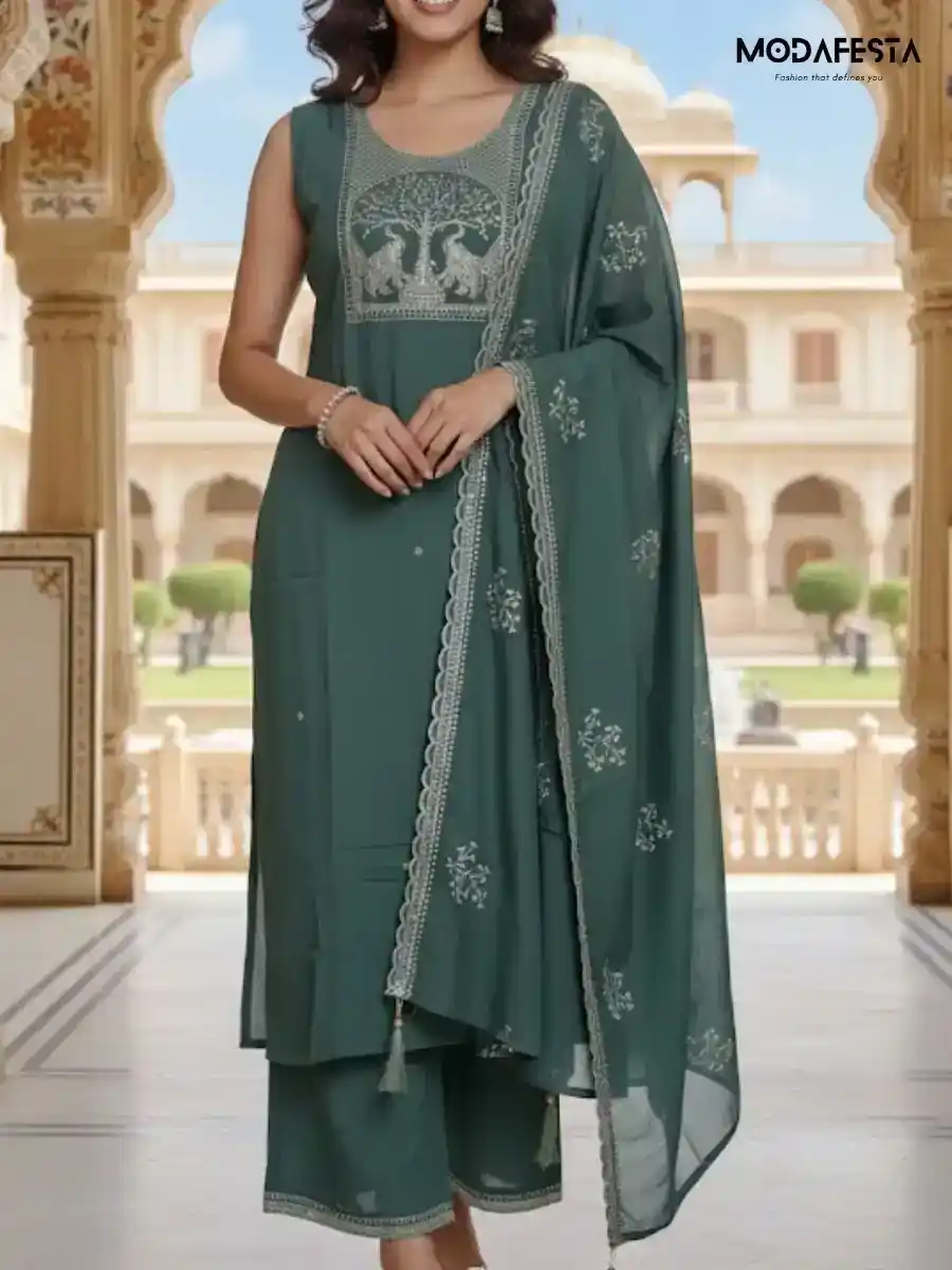 Sleeveless Kurti set with front work
