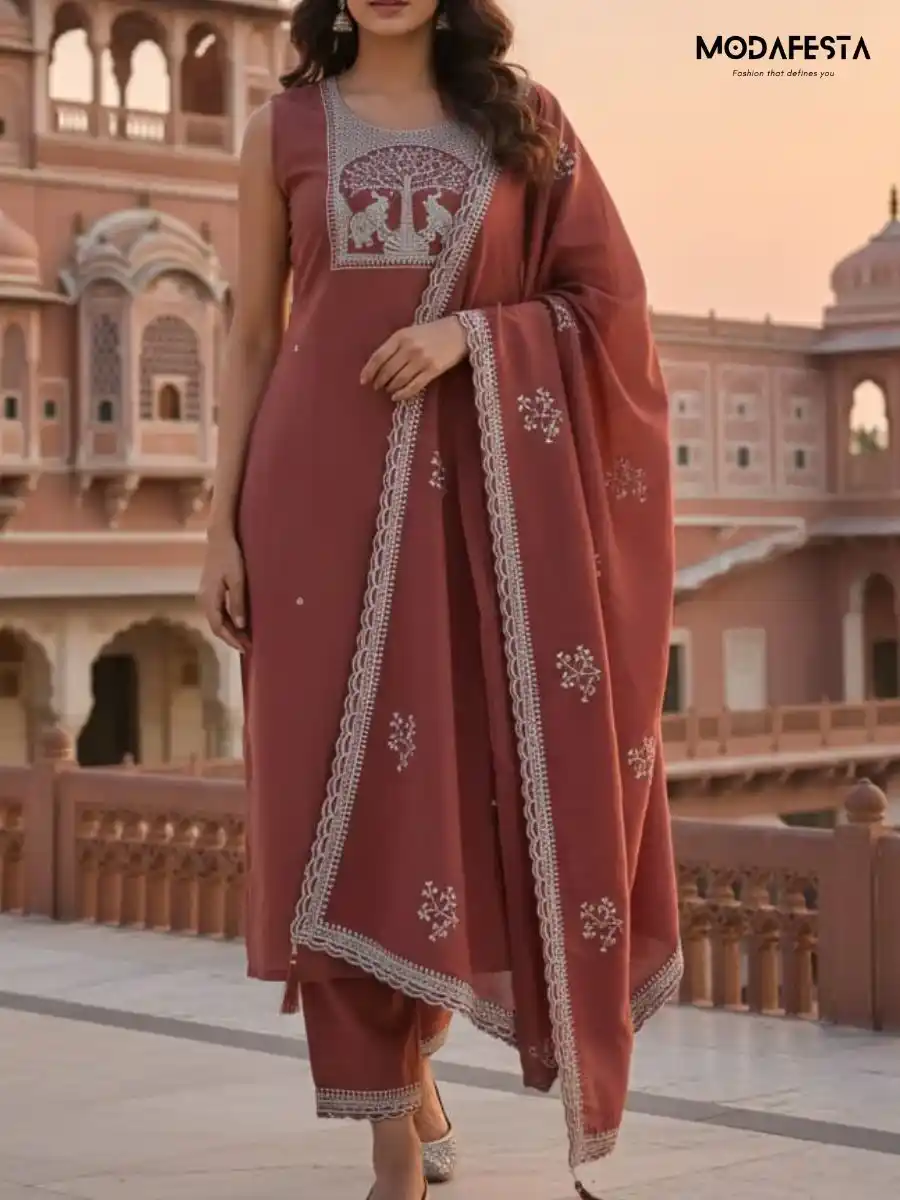 Sleeveless Kurti set with front work