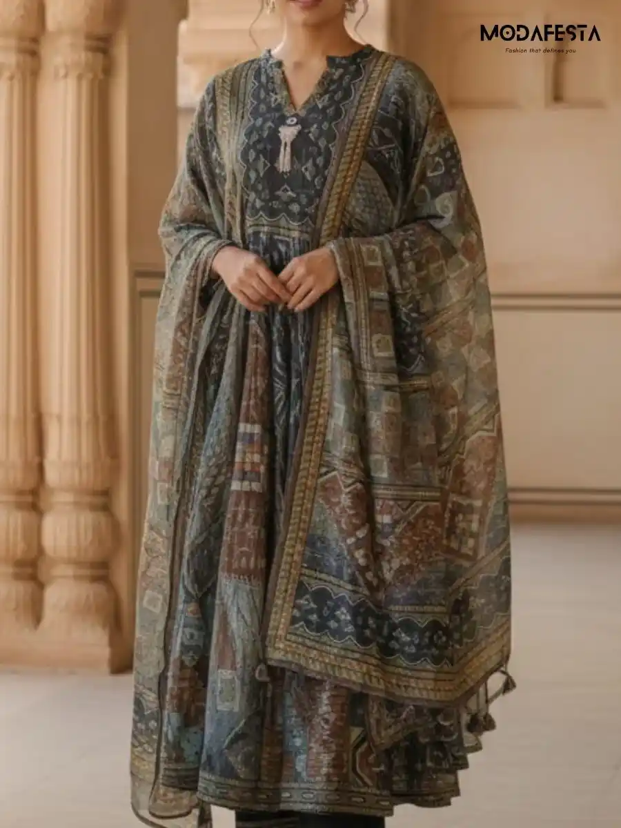 Kurti Pant printed A line long