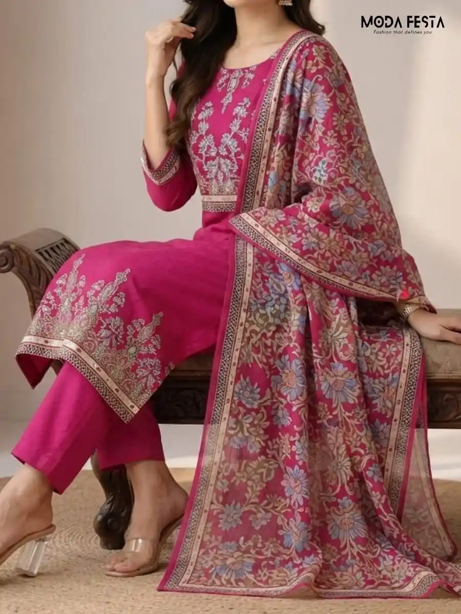 Pink kurti set back butta perfectly designed for festive occasions family gatherings or casual celebrations