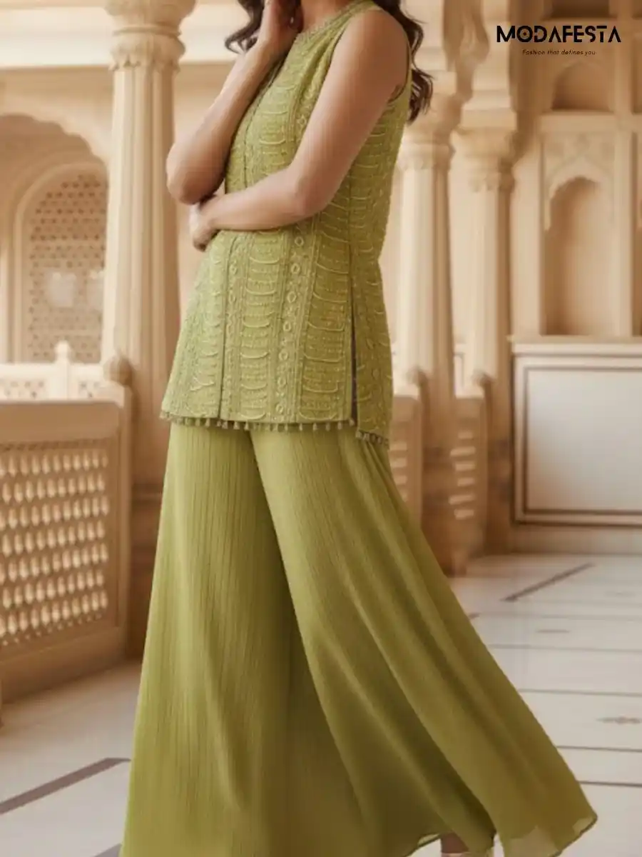 green Plazo Set XL size with inner dno 2446