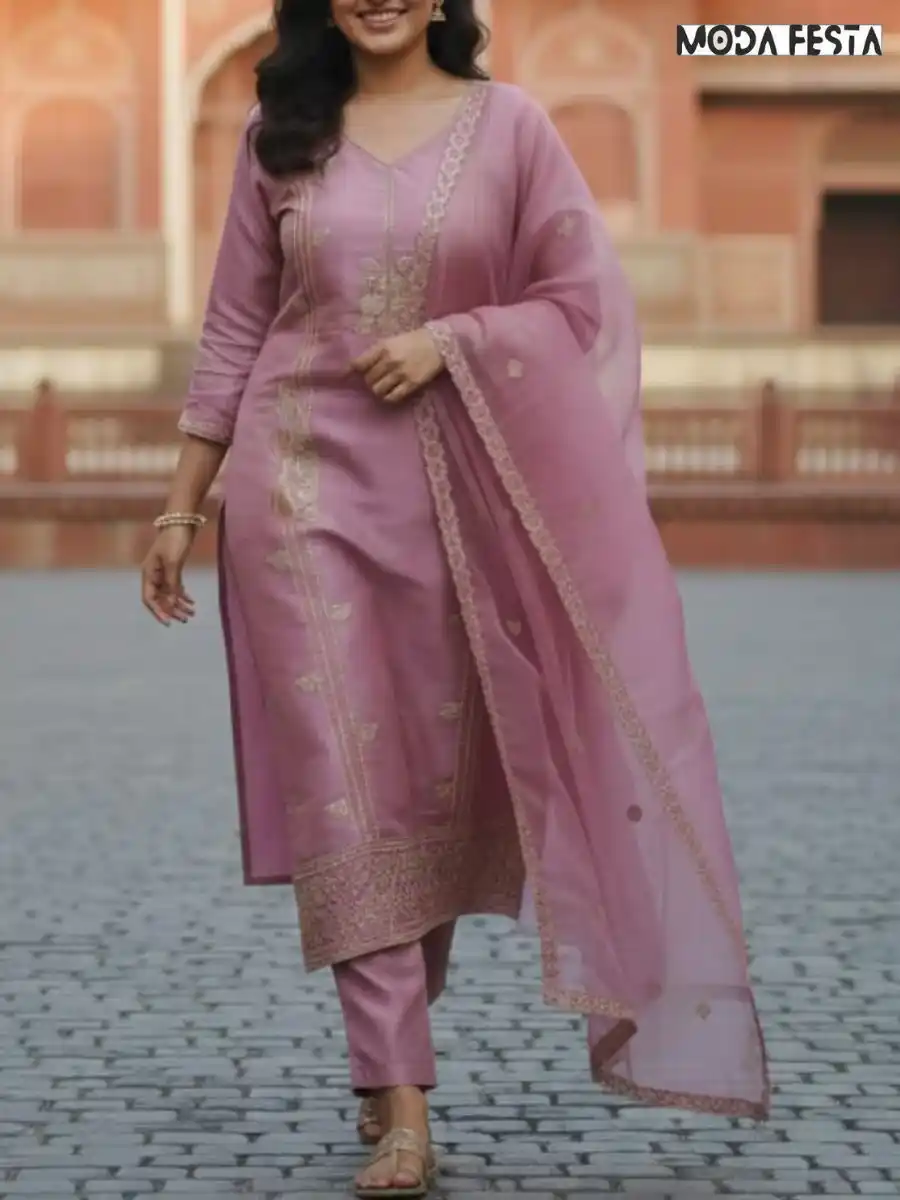 Onion pink tissue kurti pant