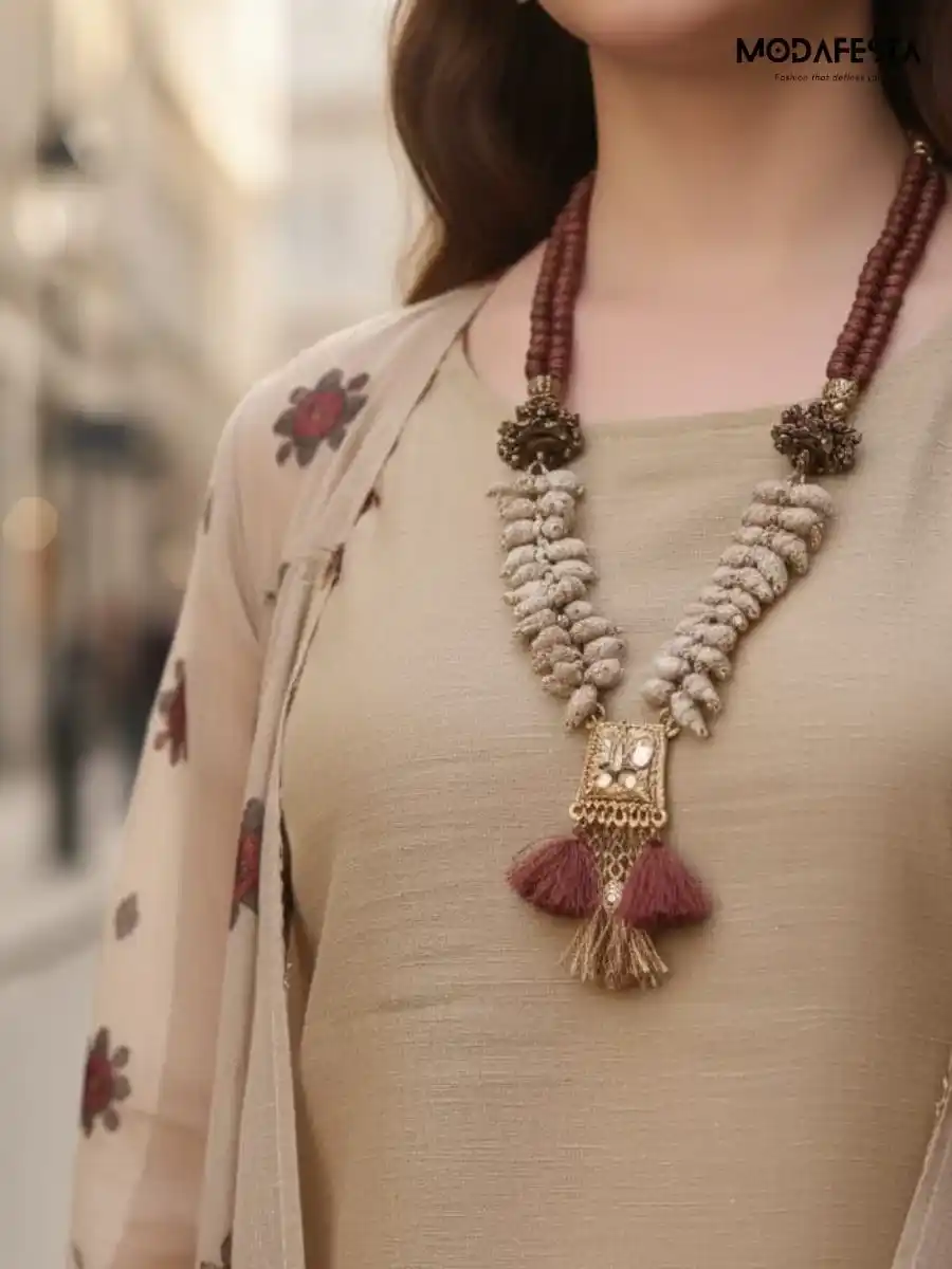 Jacket Styled Kurti sets beige with Accessories