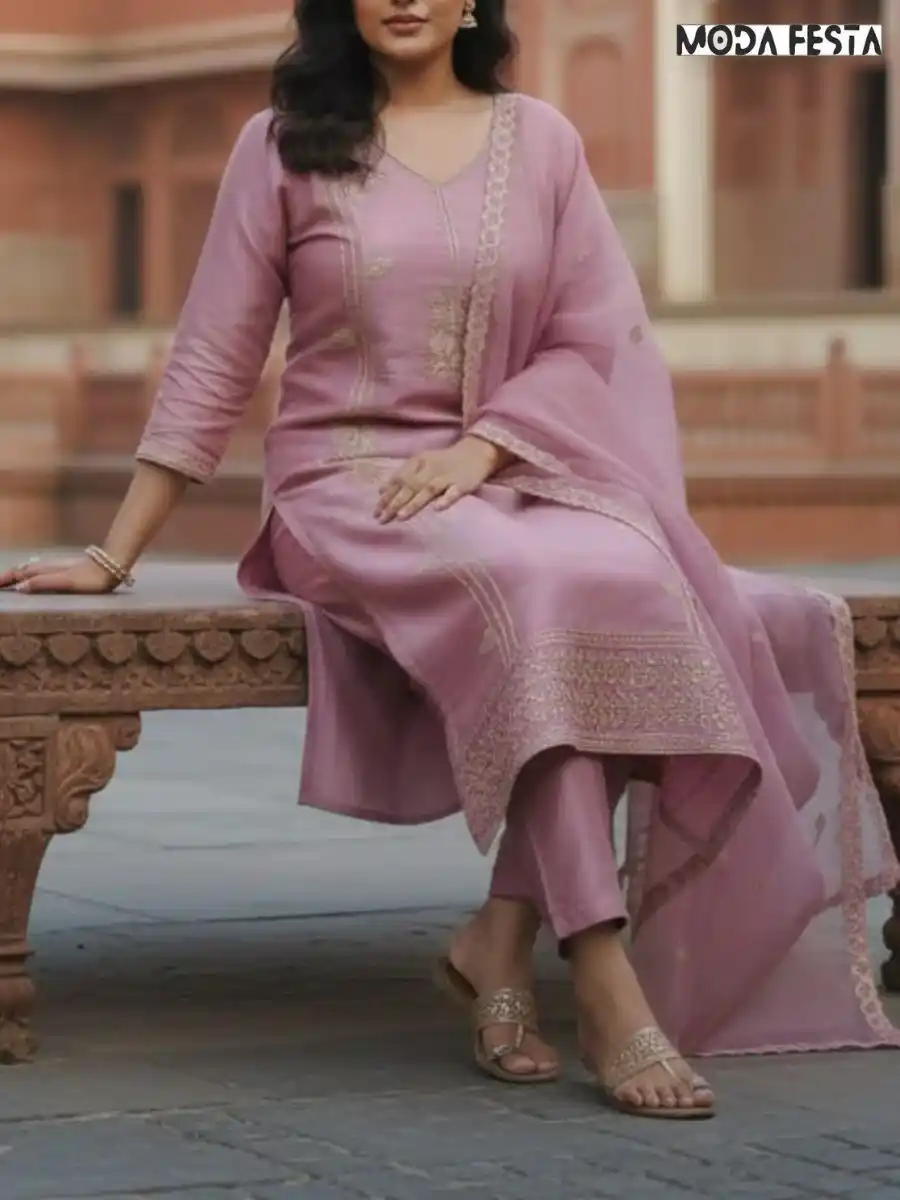 Onion pink tissue kurti pant