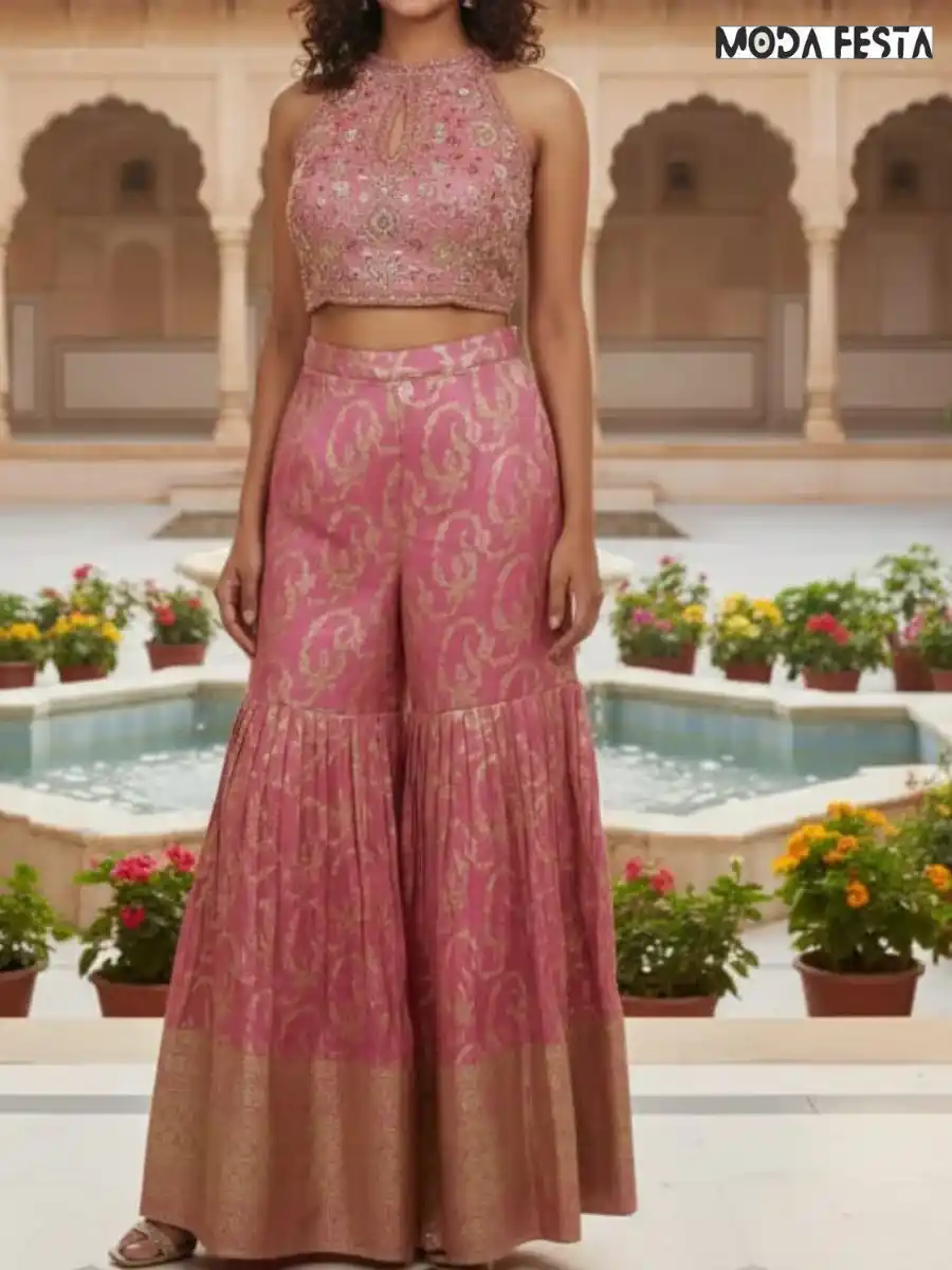 Pink high neck printed gharar set L 6839