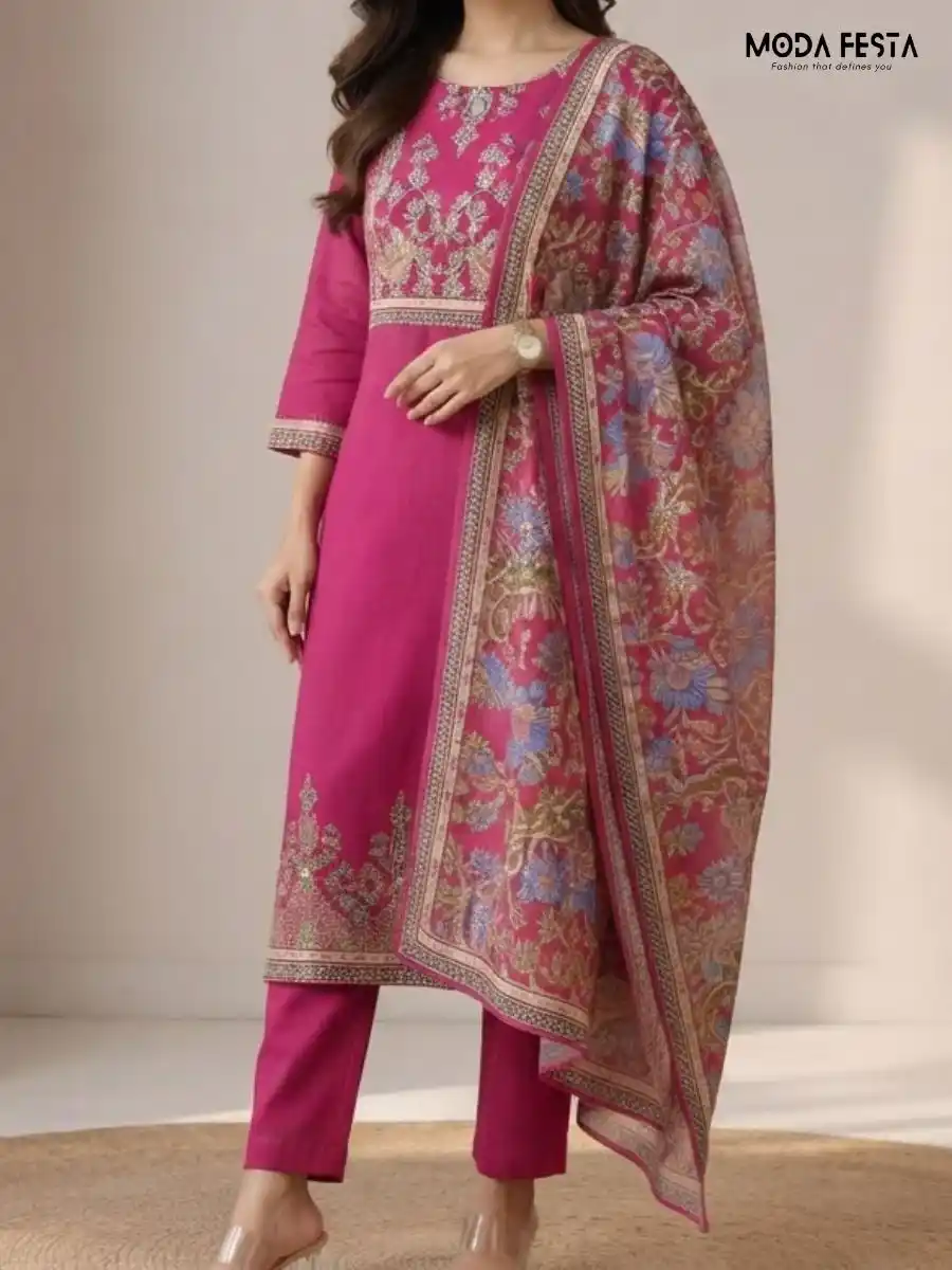 Pink kurti set back butta perfectly designed for festive occasions family gatherings or casual celebrations