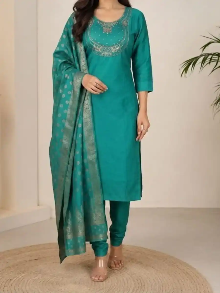 Muslin teal kurti pant