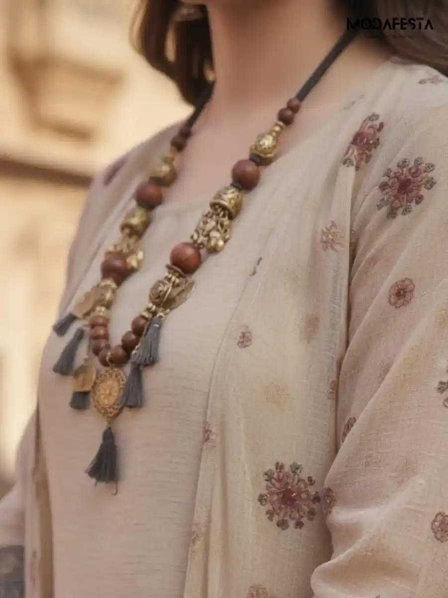 Jacket Styled Kurti sets beige with Accessories