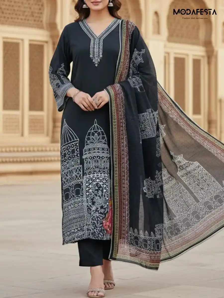 Black With bottom lady muslin